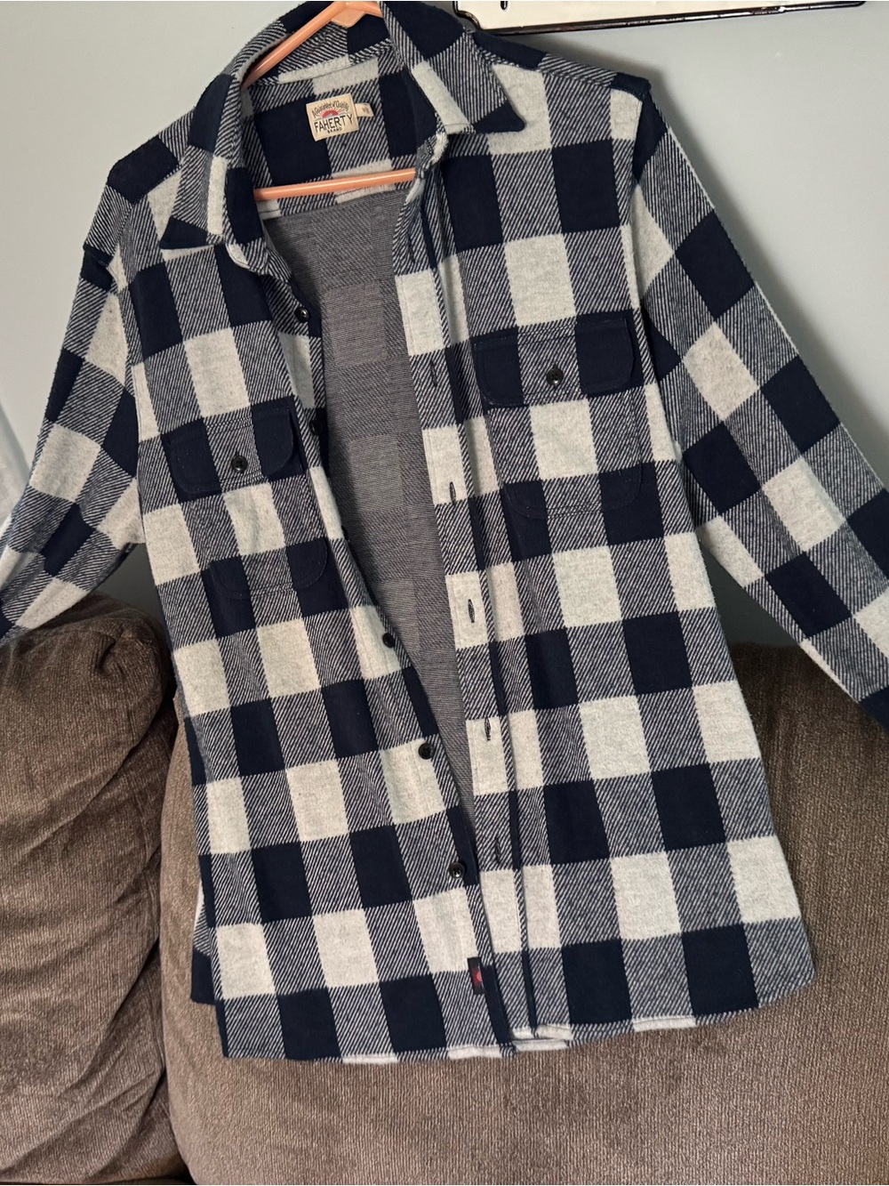 Faherty Navy blue & White Buffalo- soft, stretchy flannel shirt